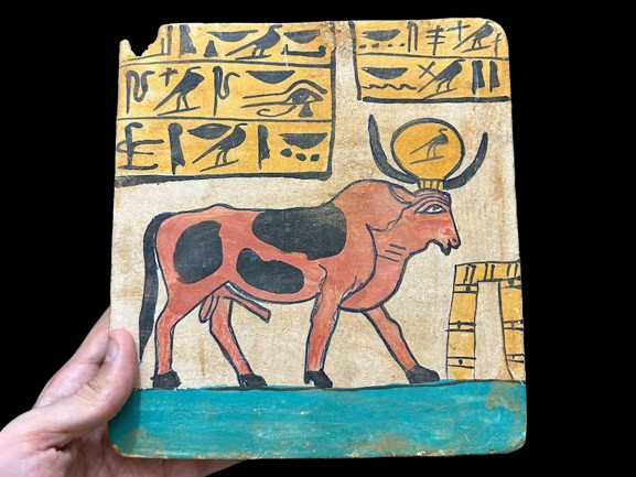 Sacred Apis Bull Wooden Tablet - Handmade Egyptian God Apis Artifact