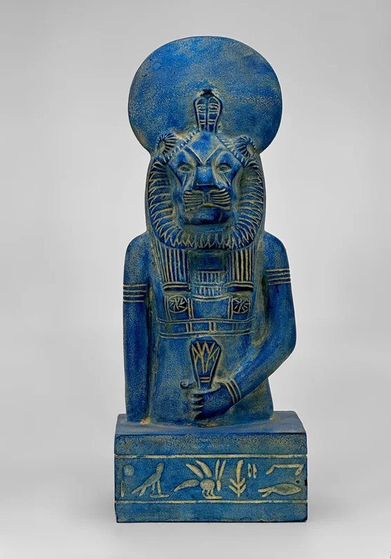 Rare Blue Egyptian Goddess Sekhmet Bust – Handmade Sacred Statue