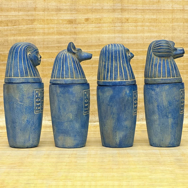 Egyptian Canopic Jars - 4 Handmade Blue Stone Spiritual Containers