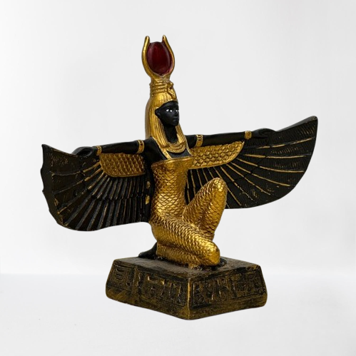 Egyptian Goddess Isis Statue - Black and Gold Handmade Figurine