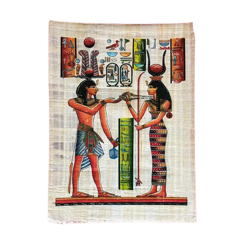Pharaoh's Sacred Wedding Ceremony - Ancient Egyptian Papyrus Painting