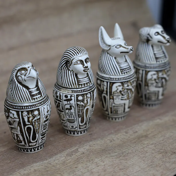Authentic Egyptian Canopic Jars Set of 4 – Handmade Creamy White Stone