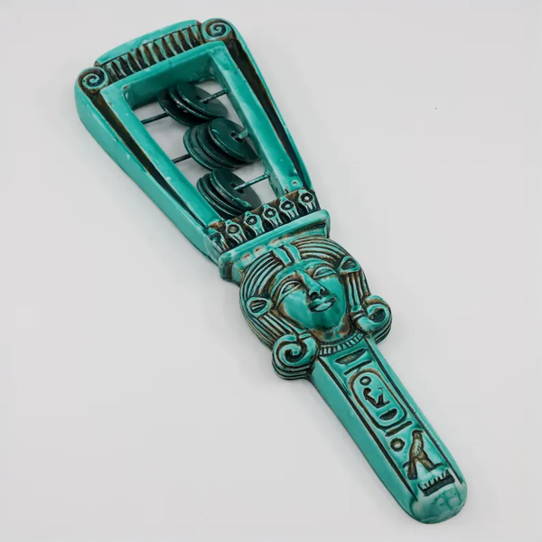 Sacred Turquoise Hathor Sistrum – Handcrafted in Egypt for Energy Work