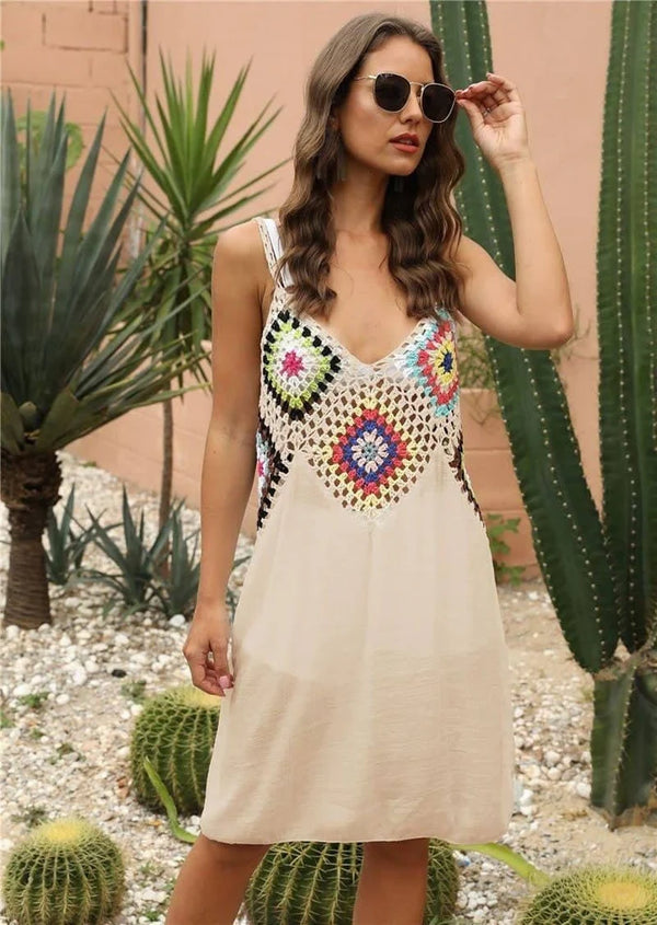 Halter Lenin Granny Square Crochet Midi Dress, Summer dress