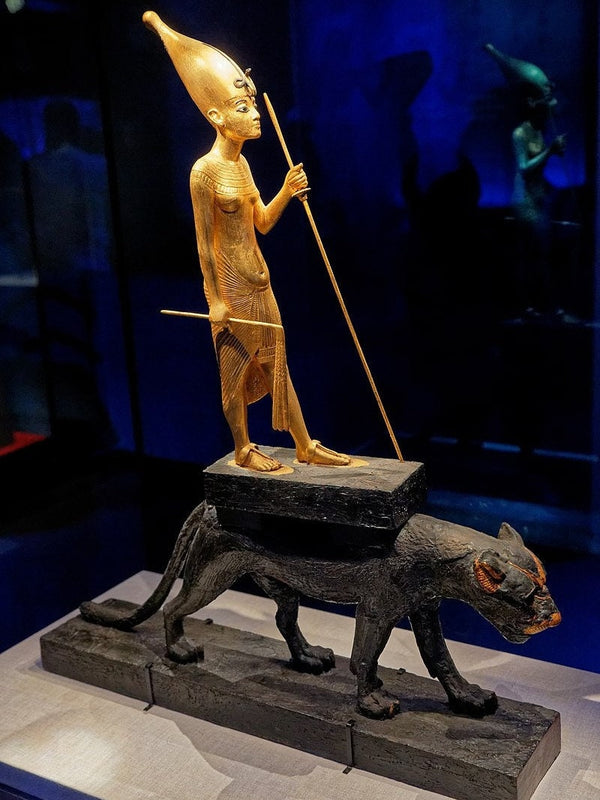 Statue of King Tutankhamun on Leopard, Handcrafted statue