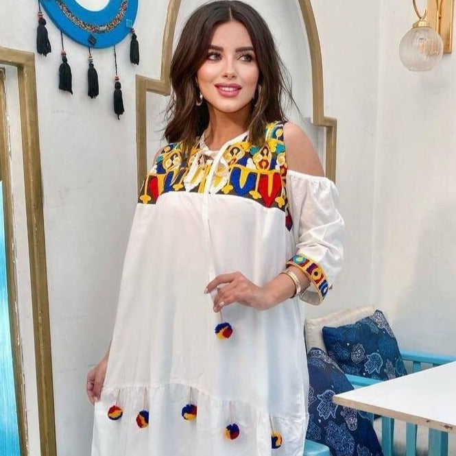 Chic White embroidered cotton Caftan, caftans for women