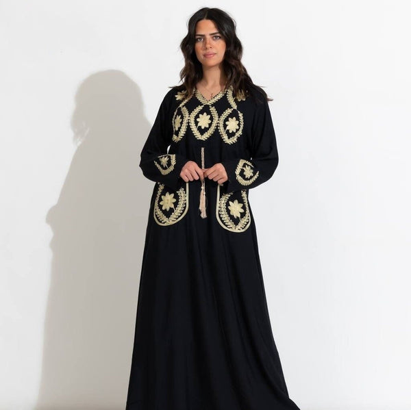 Classy Black Egyptian embroidered cotton Caftan