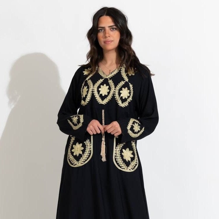 Classy Black Egyptian embroidered cotton Caftan