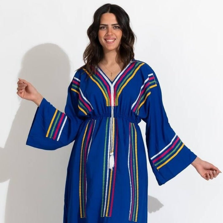 Charming and Chic Blue embroidered Boho cotton Caftan