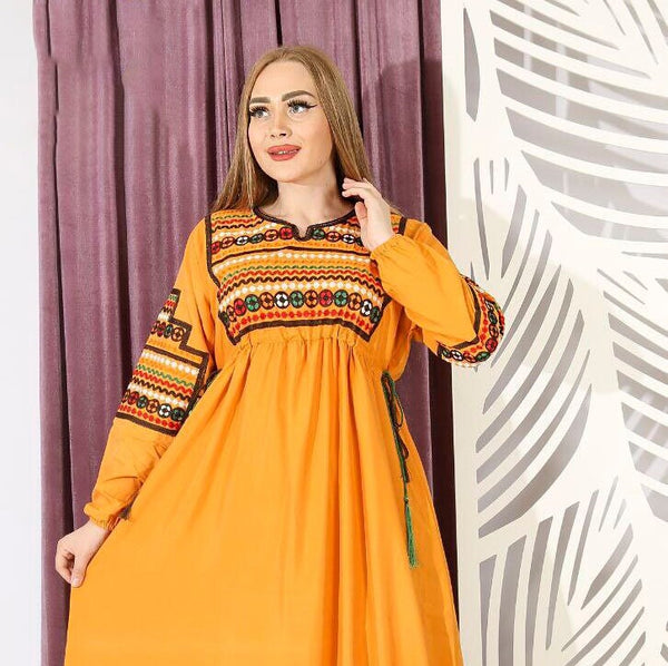 Orange Embroidered cotton Caftan, ,caftans for women, Kaftan maxi, embroidered Caftan dress