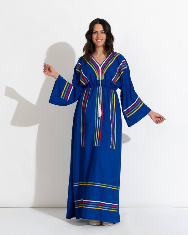 Charming and Chic Blue embroidered Boho cotton Caftan