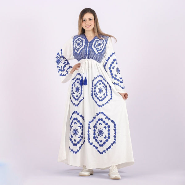 Elegant White embroidered kaftan dress