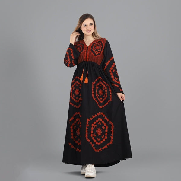 Elegant Black embroidered kaftan dress, Cotton caftan