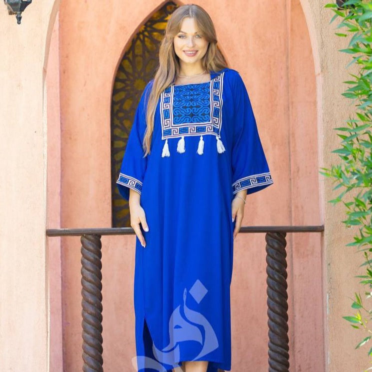 Blue Moroccan Embroidered cotton Caftan, Egyptian Caftan