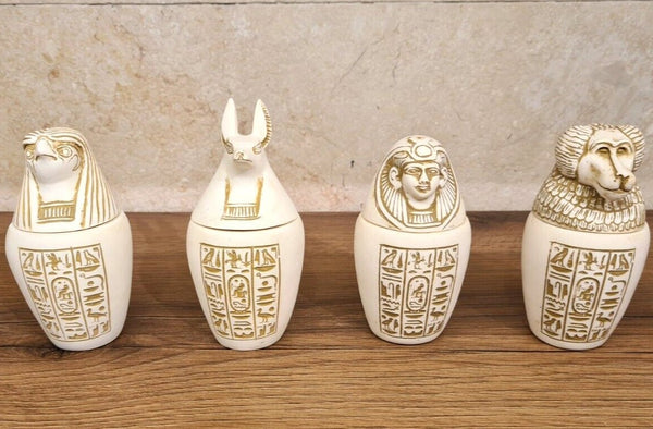 Elegant Set of 4 Handcrafted Ancient Egyptian Canopic Jar