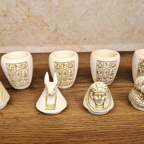 Elegant Set of 4 Handcrafted Ancient Egyptian Canopic Jar