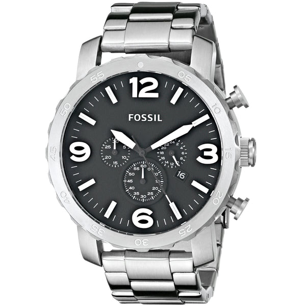 Fossil Nate JR1353 Watch – Black Dial and Silver Stainless Steel Strap