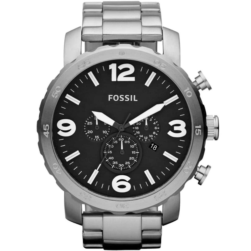 Fossil Nate JR1353 Watch – Black Dial and Silver Stainless Steel Strap