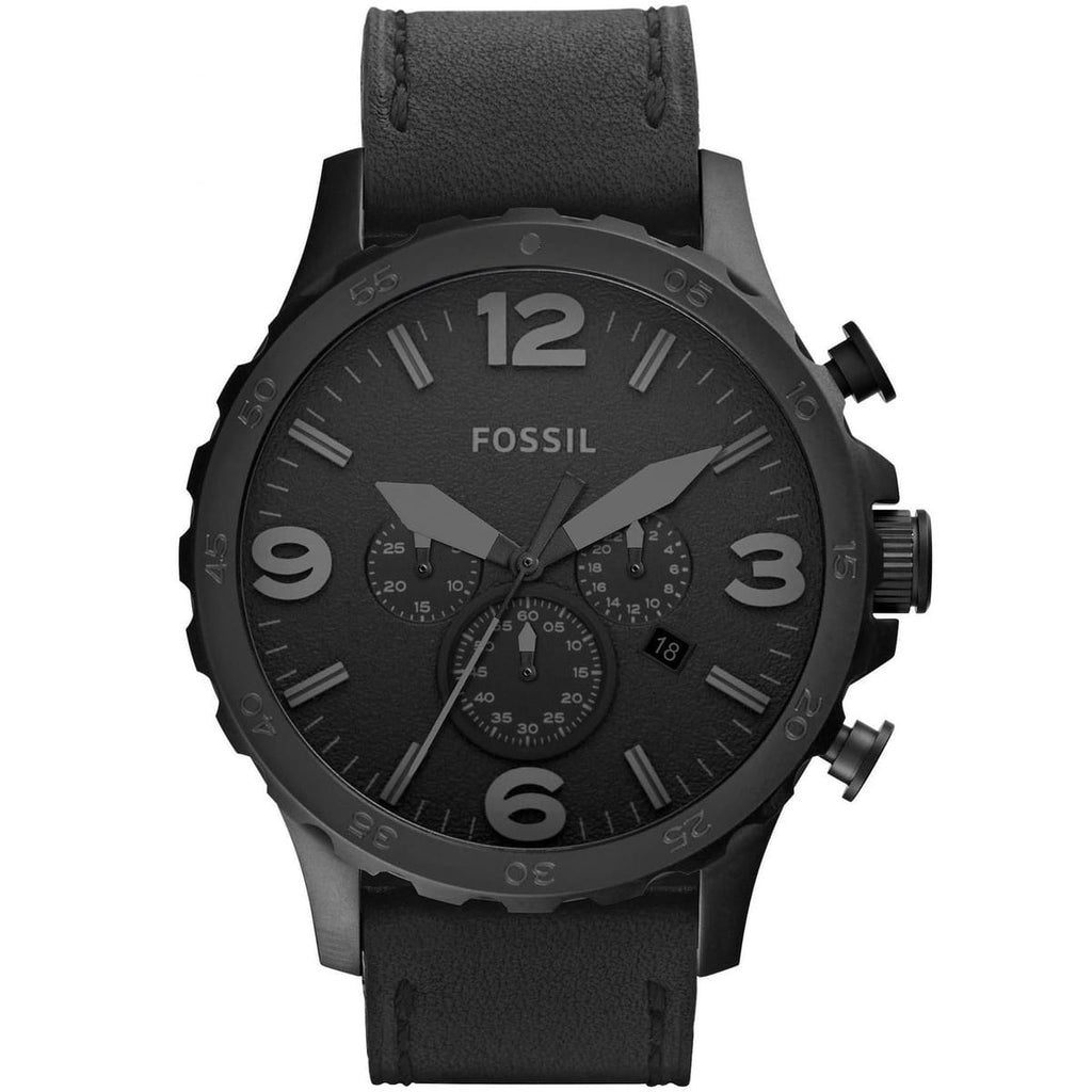 Fossil Nate JR1354 Men's Watch – Black Dial and Genuine Leather Strap