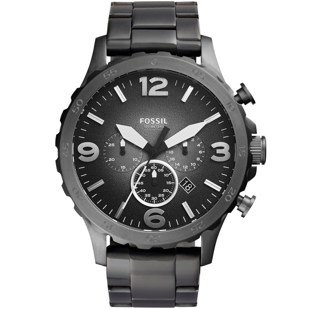 Fossil Nate JR1437 Men's Watch - Gray Dial and Matching Metal Strap