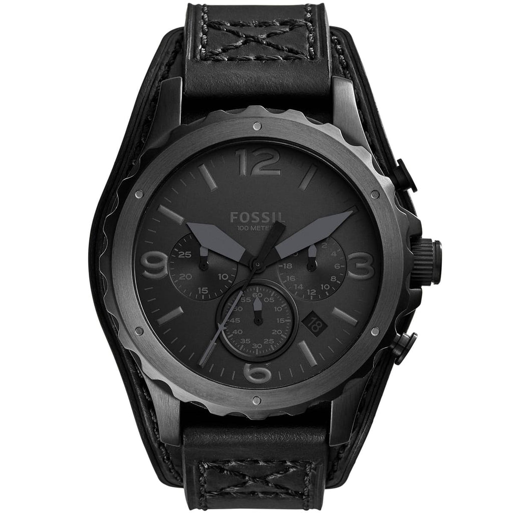 Fossil Nate JR1510 Men's Watch - Black Dial and Genuine Leather Strap