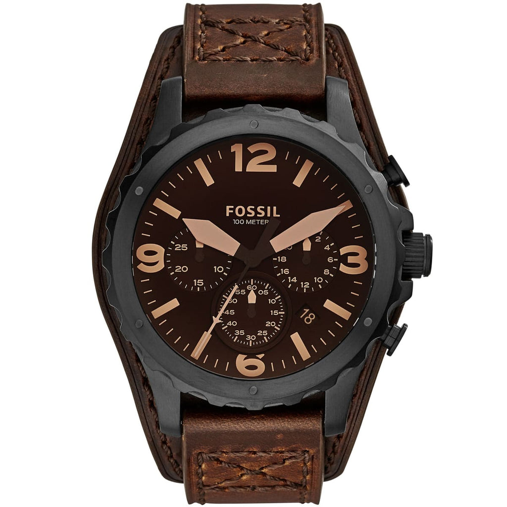 Fossil Nate JR1511 Men's Watch – Black Dial and Brown Leather Strap