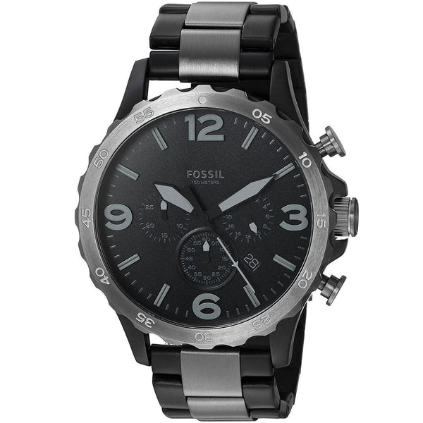 Fossil Nate JR1527 Men's Watch – Black Dial and Stainless Steel Strap