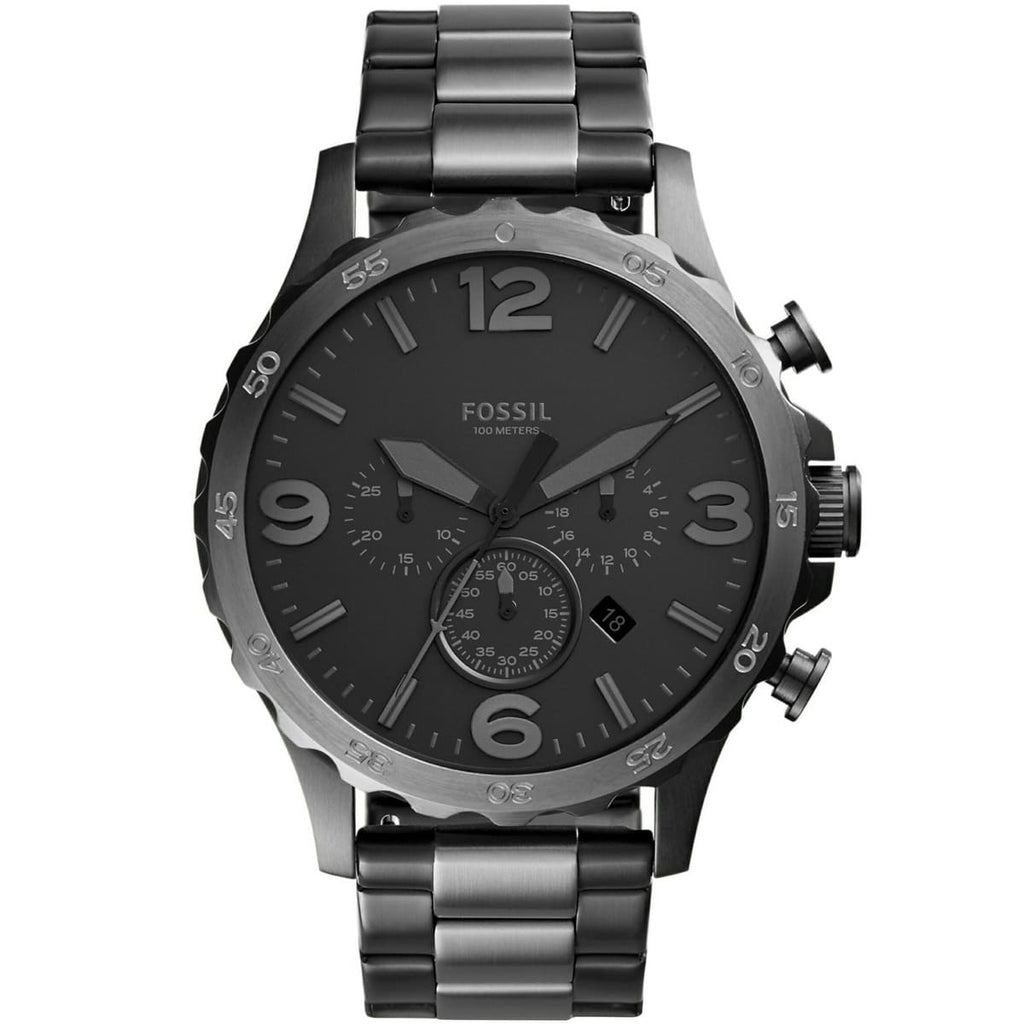 Fossil Nate JR1527 Men's Watch – Black Dial and Stainless Steel Strap
