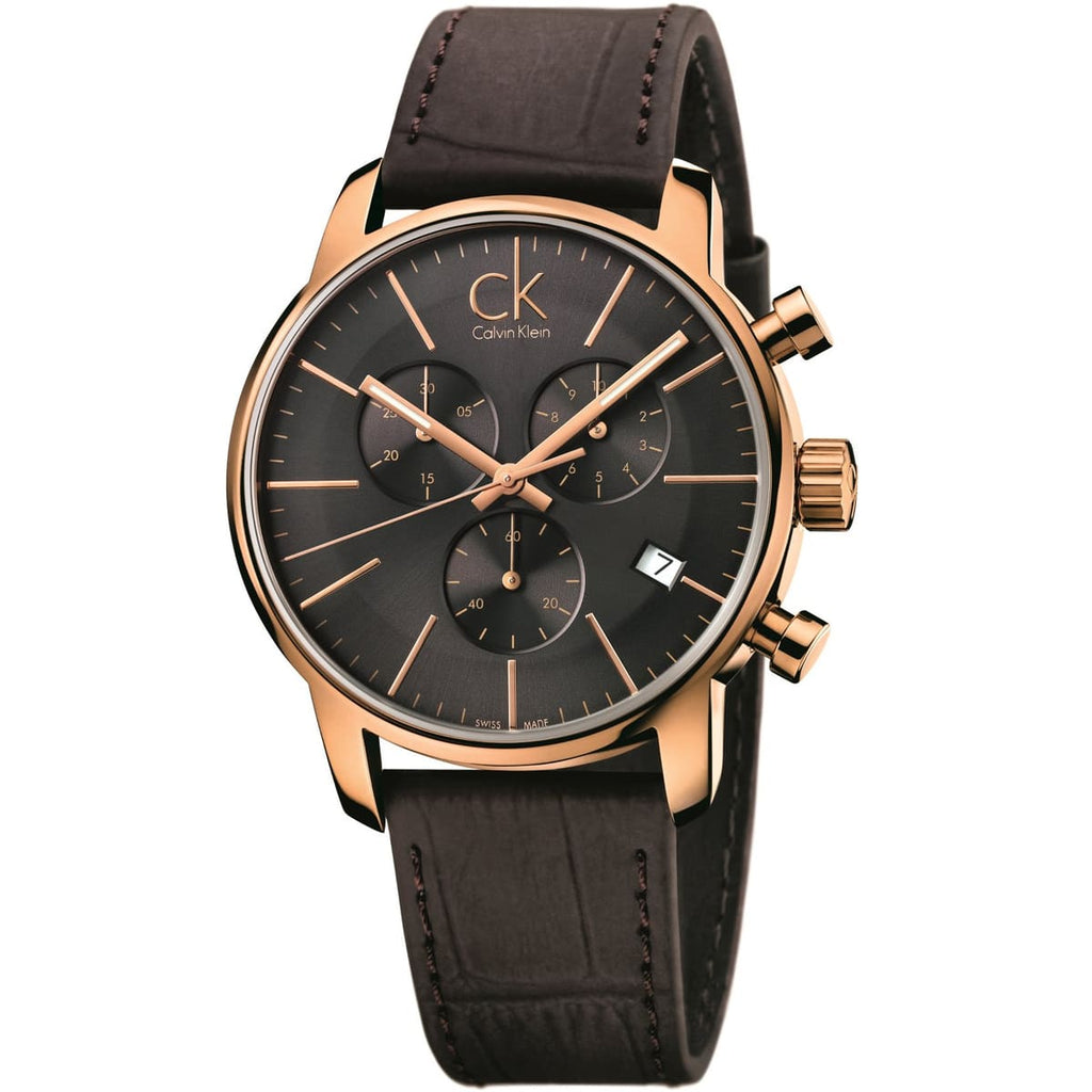 Calvin Klein City K2G276G3 Watch - Brown Leather Strap and Black Dial