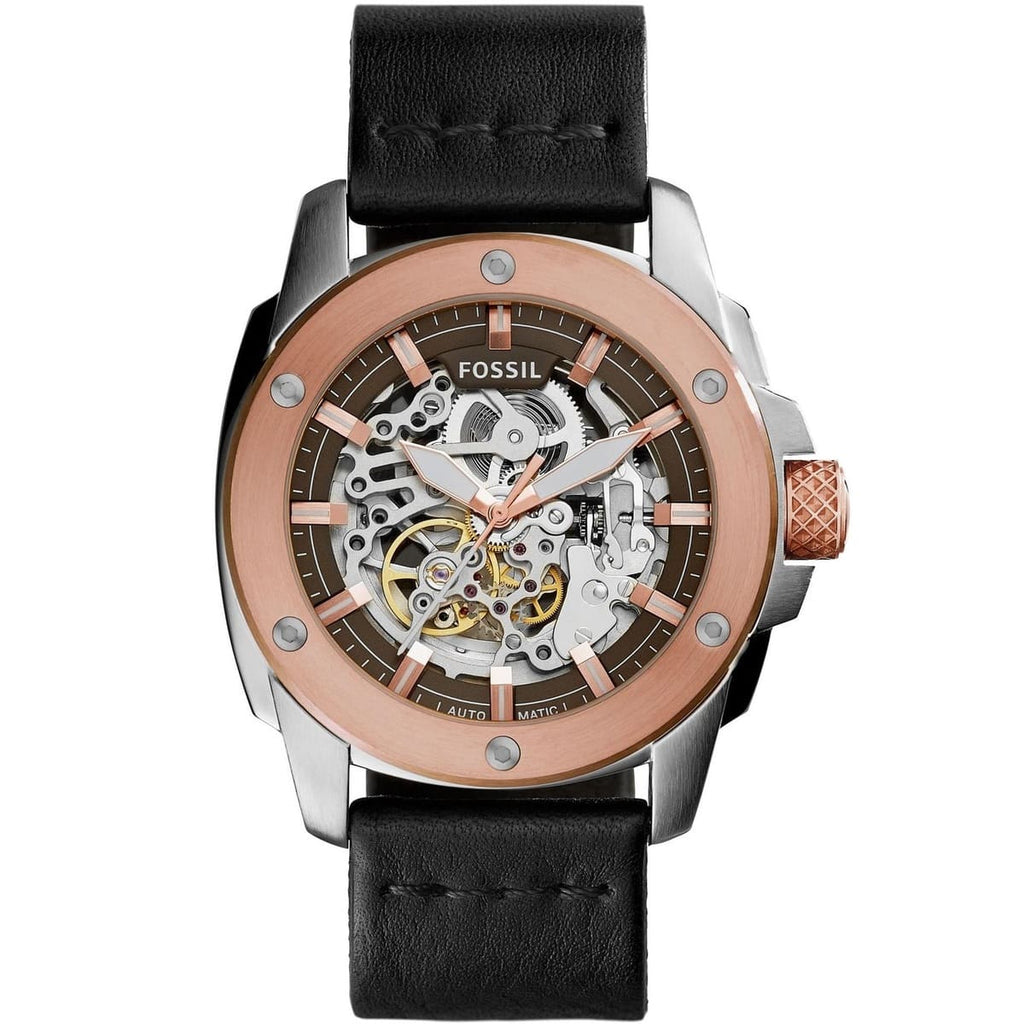 Fossil Modern Machine ME3082 Watch - Brown Dial and Black Leather Band