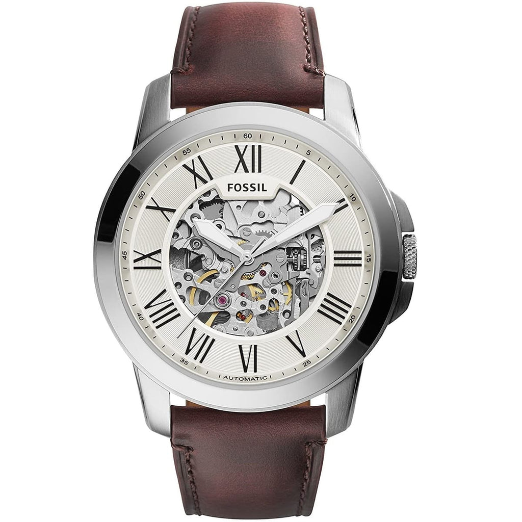Fossil Grant ME3099 Men's Watch – White Dial and Brown Leather Strap