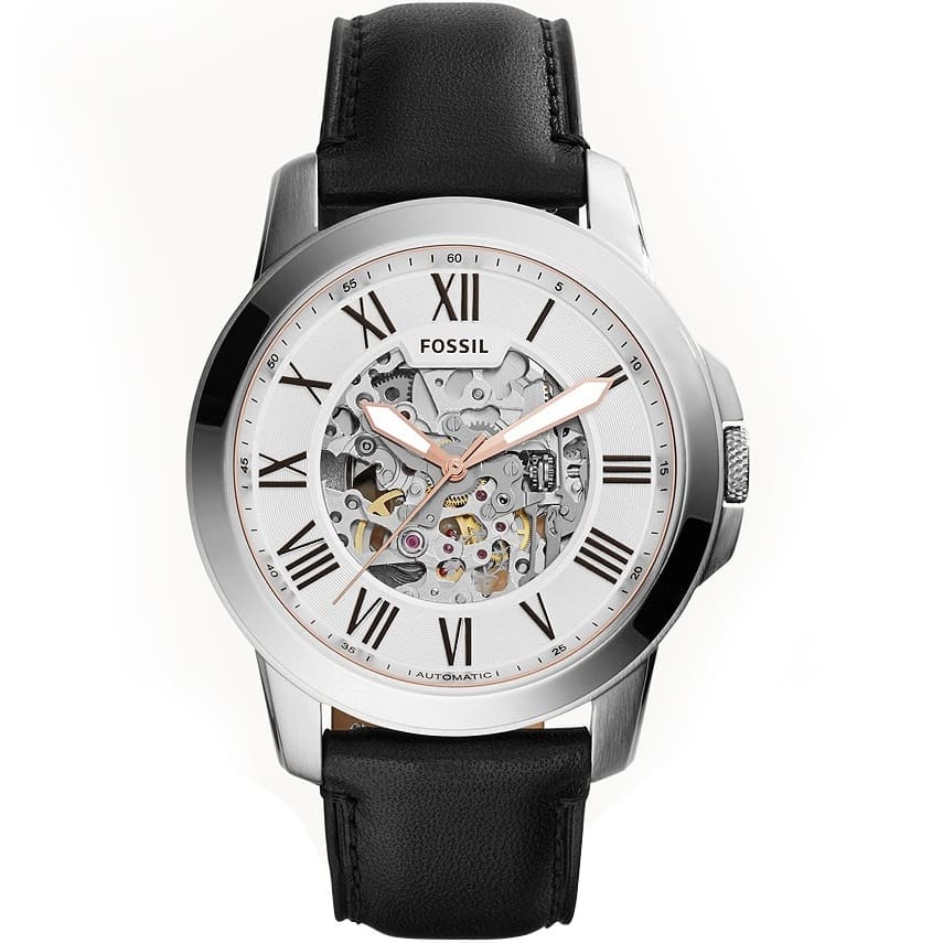 Fossil Grant ME3101 Men's Watch - White Dial and Black Leather Strap
