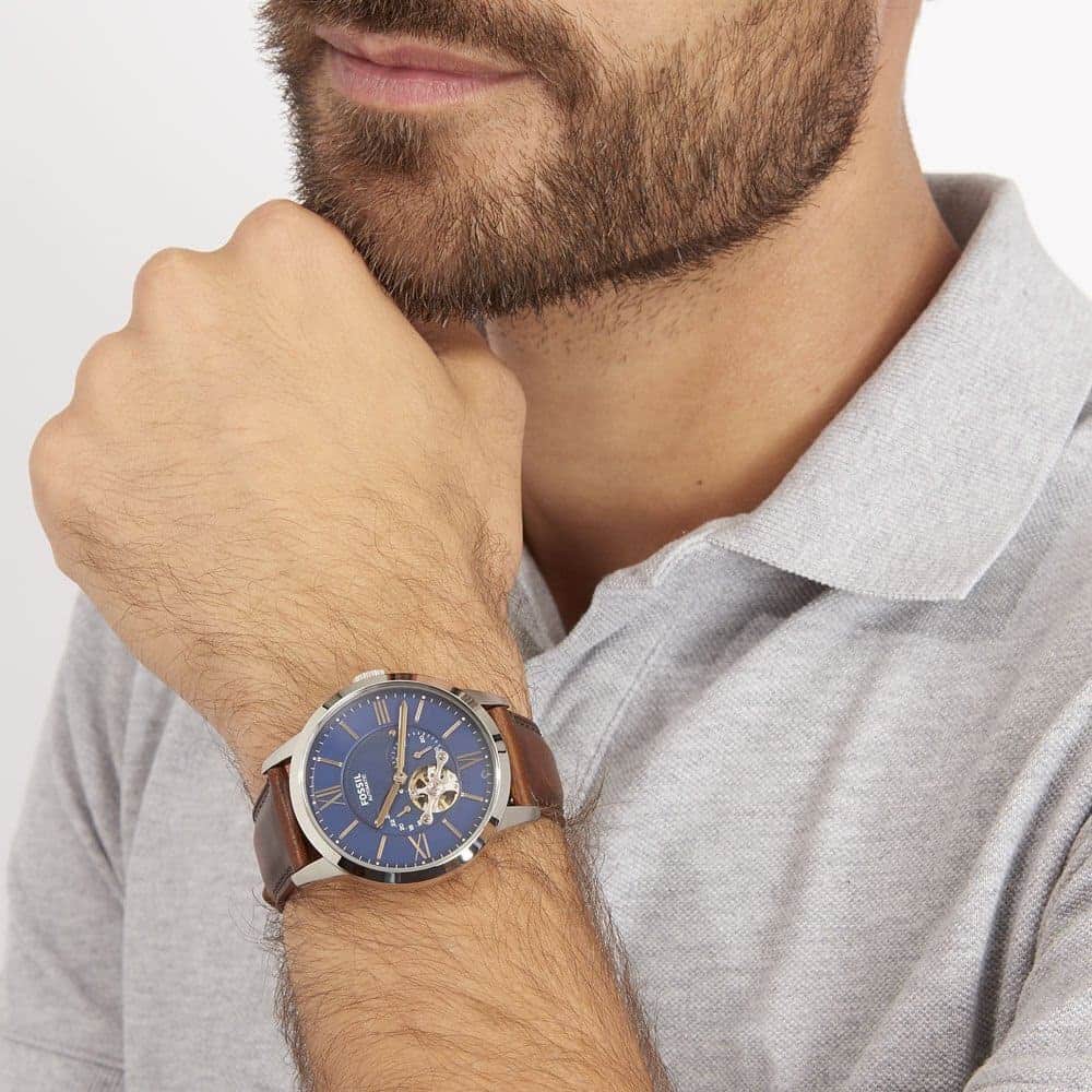 Fossil Townsman ME3110 Watch Navy Blue Dial and Brown Leather Strap