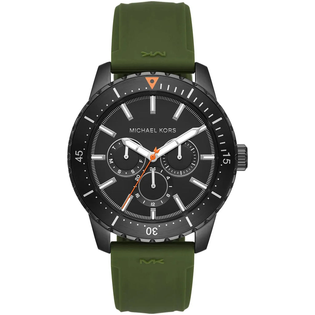 Michael Kors MK7165 Men's Watch: Black Dial with Green Rubber Band