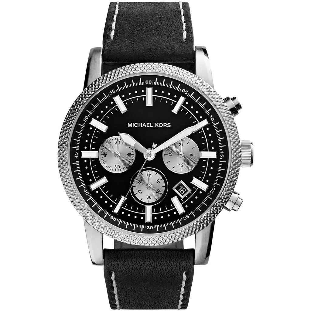 Michael Kors Men's Hutton MK8310 Watch | Black Dial and Leather Strap