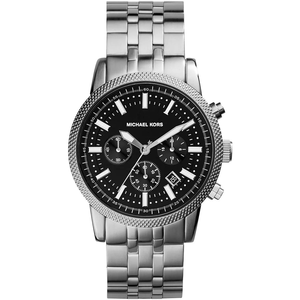 Michael Kors Hutton Watch MK8316 | Black Dial with Silver Bracelet