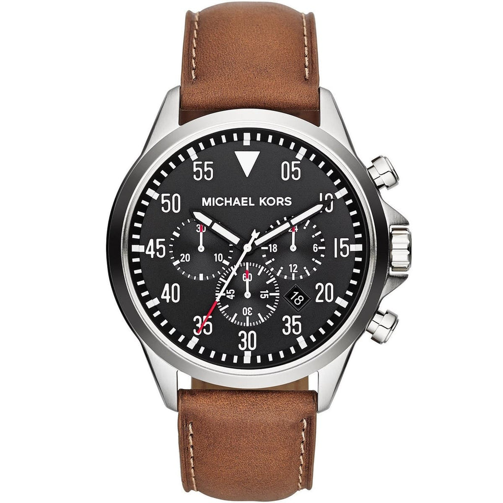 Michael Kors Gage Watch MK8333 - Black Dial and Brown Leather Strap