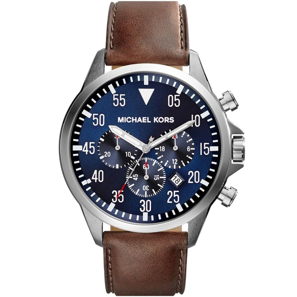 Michael Kors MK8362 Men's Watch: Blue Dial with Brown Leather Band