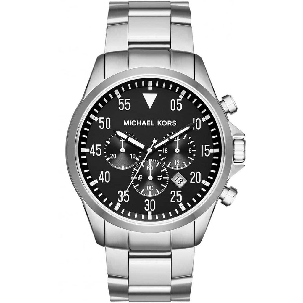 Michael Kors MK8413 Men's Watch: Black Dial with Silver Metal Band