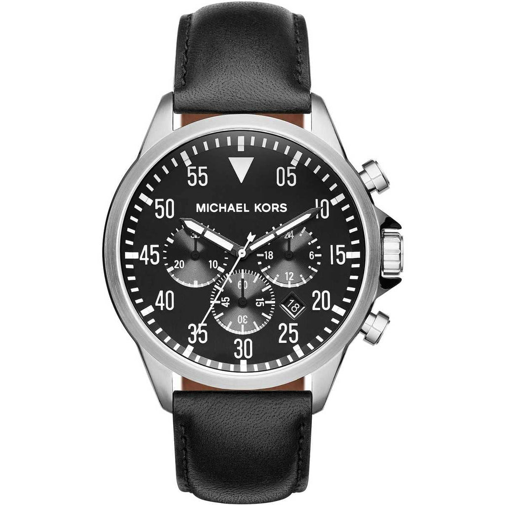 Men's Elegant Gage Watch by Michael Kors MK8442 | Black Leather Strap