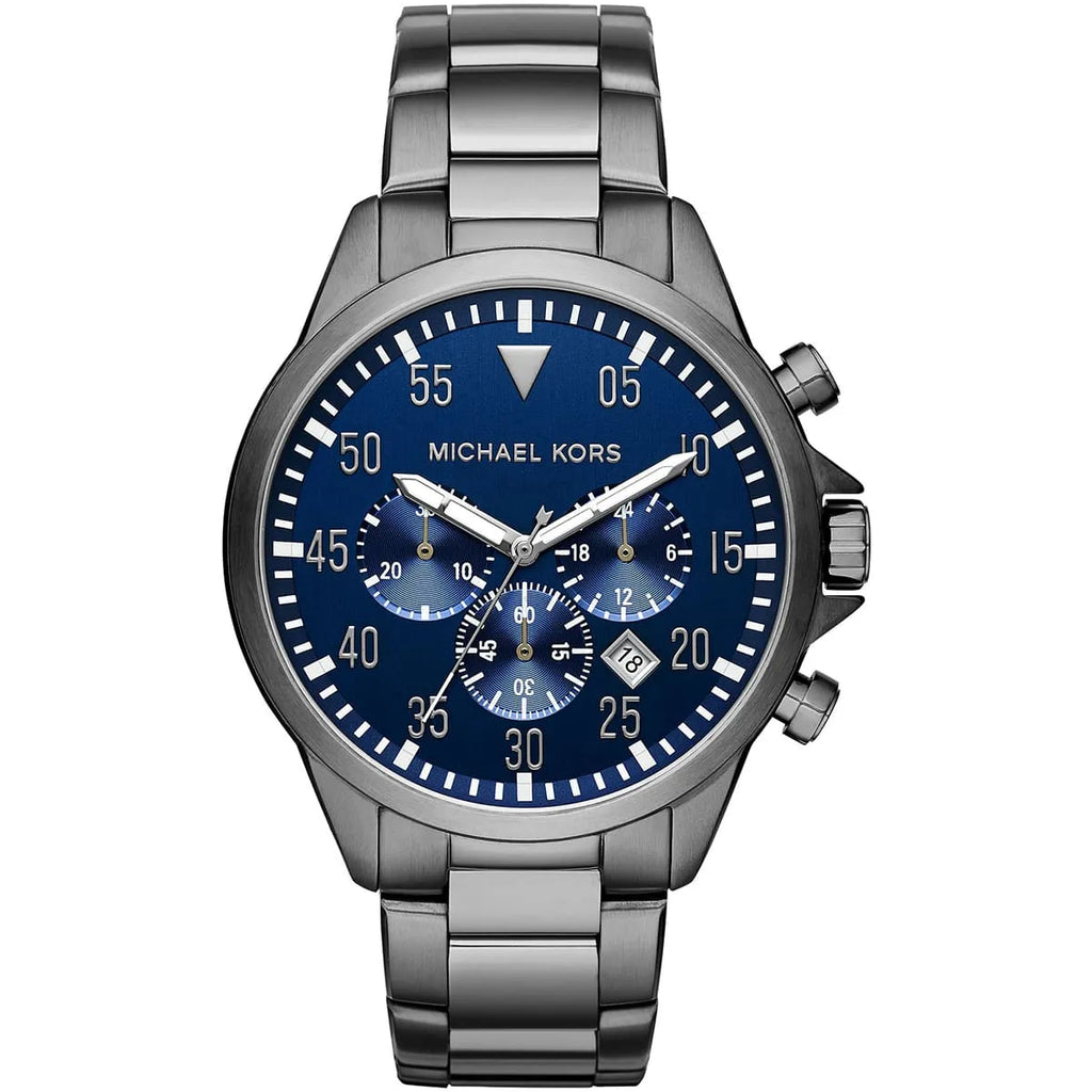 Michael Kors Gage Watch MK8443 | Gray Metal Bracelet with Blue Dial