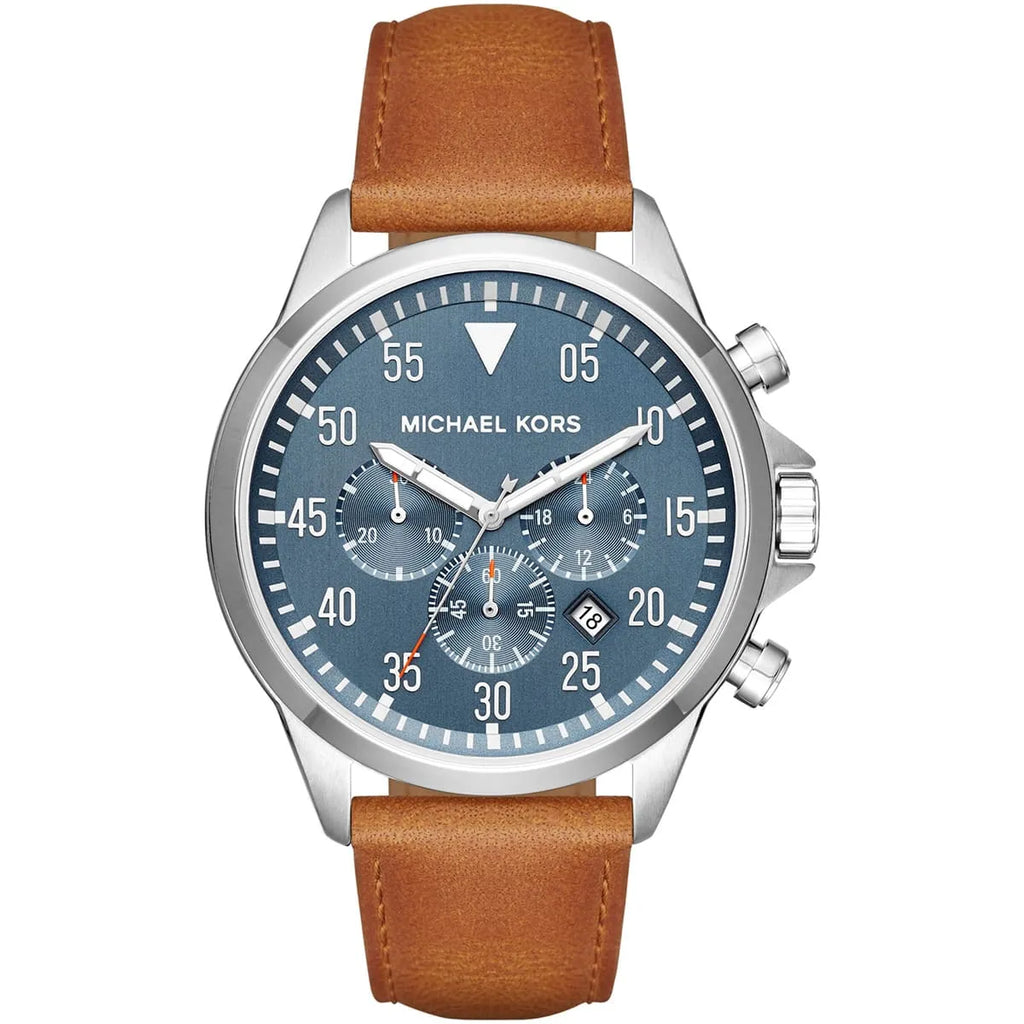 Michael Kors Gage Men's Watch MK8490 | Leather Strap with Blue Dial