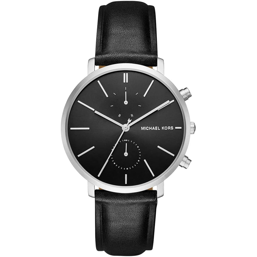 Michael Kors Men's Jaryn Watch | Black Leather Strap and Dial | MK8539