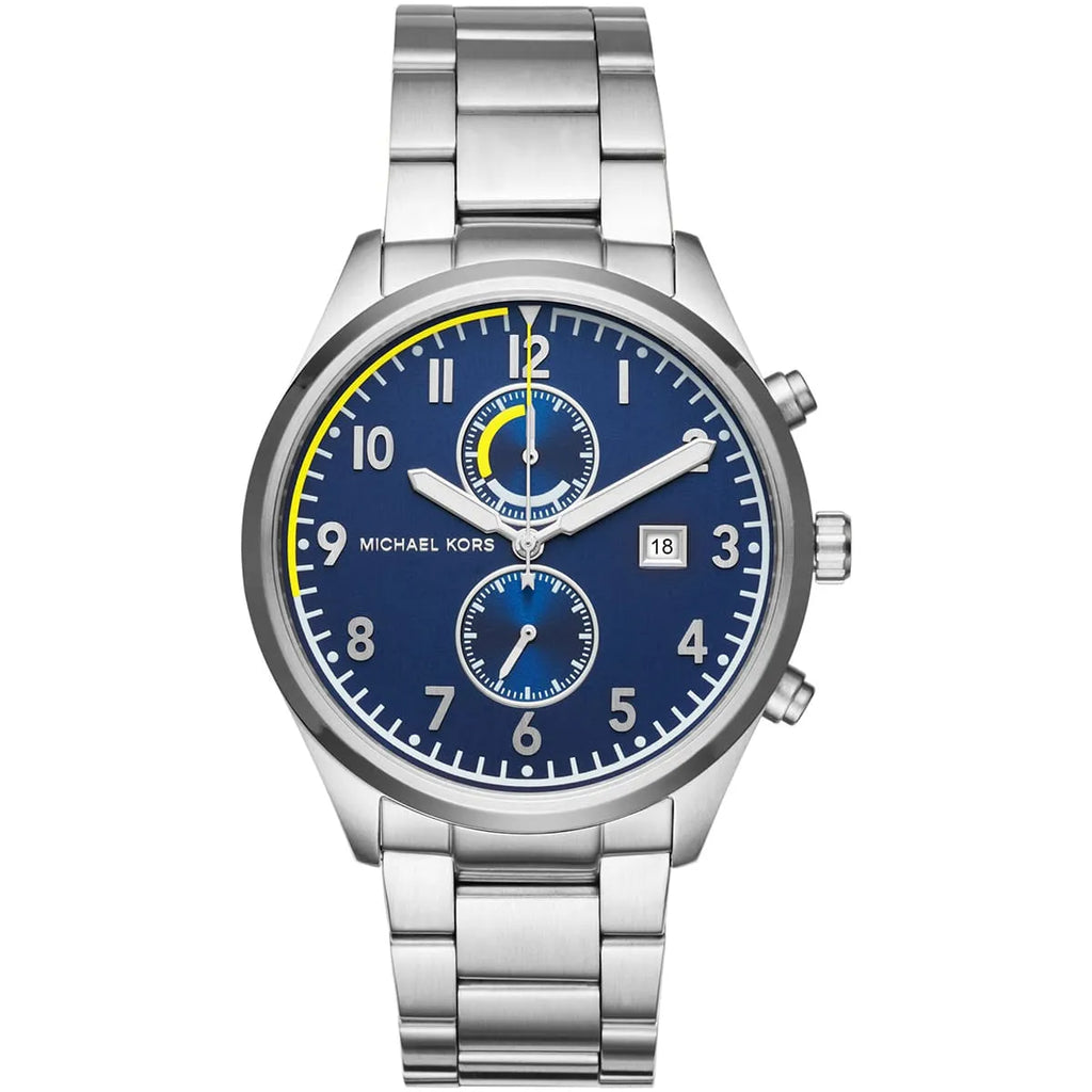 Michael Kors Men's Saunder Watch | Blue Face with Silver Band | MK8574
