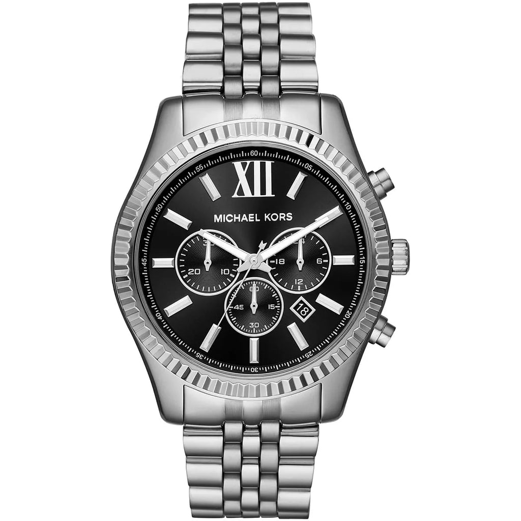 Michael Kors Men's Lexington Watch MK8602 | Black Dial and Silver Band