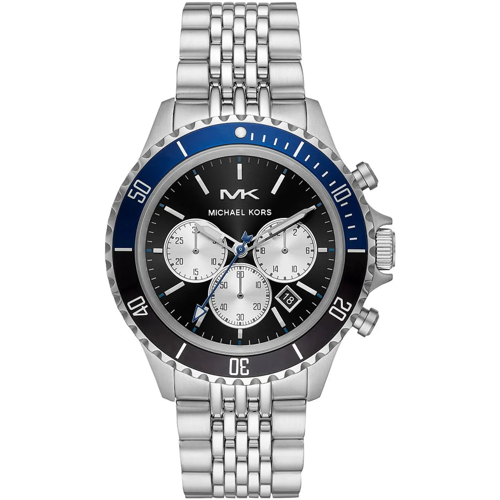 Michael Kors Bayville Watch MK8749 - Silver Metal Band and Black Dial