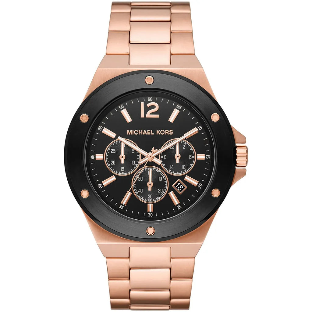 Michael Kors Men's Lennox Watch MK8940 | Rose Gold Case and Black Dial