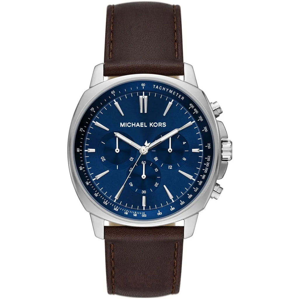 Michael Kors MK8996 Men's Watch: Blue Dial with Brown Leather Band