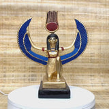 Handmade Egyptian Isis Statue with Gold-Tone Accents and Blue Wings
