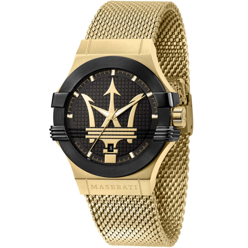 Maserati Potenza Men's Watch R8853108006 - Black Dial with Gold Metal Strap